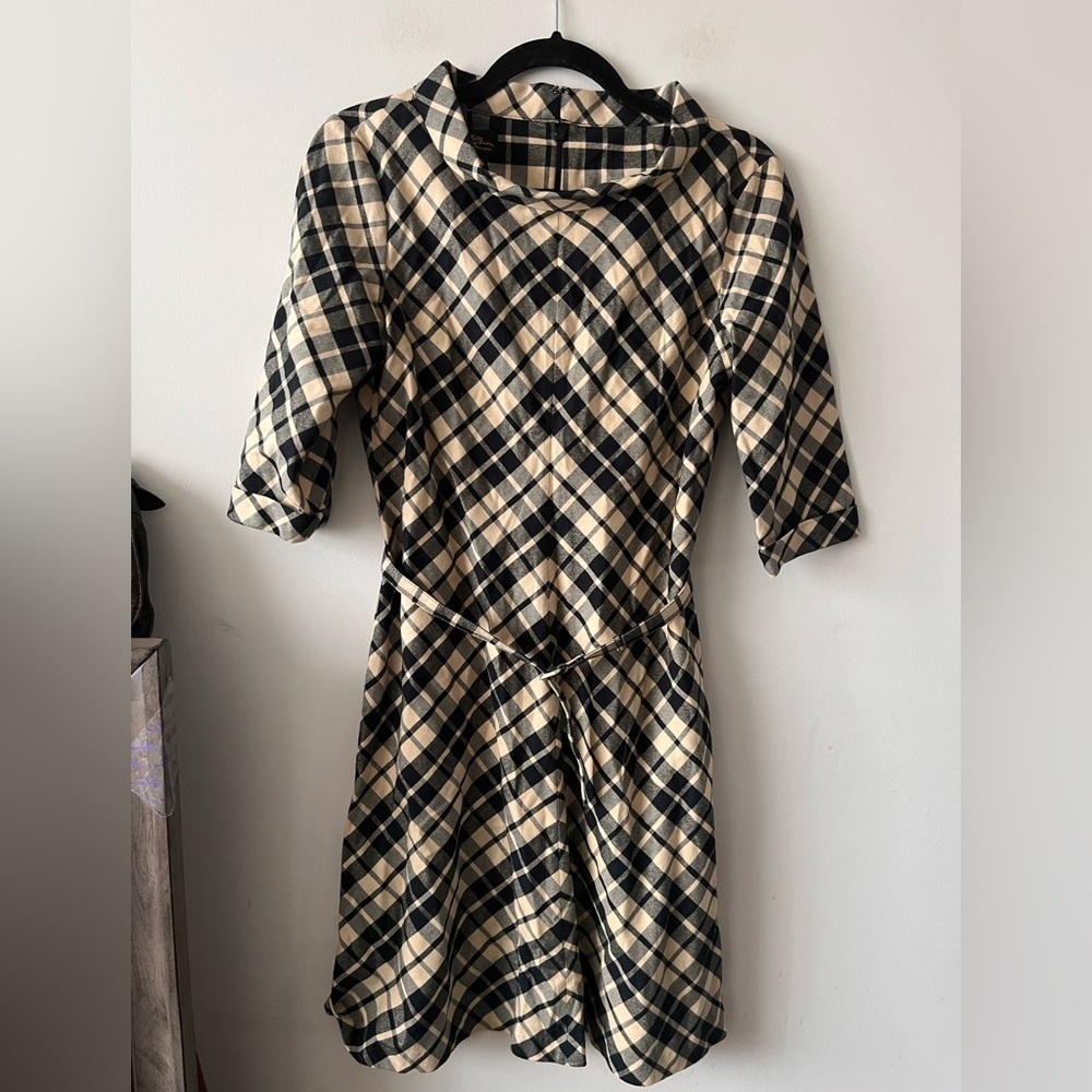L.L. Bean Checkered Belted Cotton-Silk Mid-Length Dress - 4P